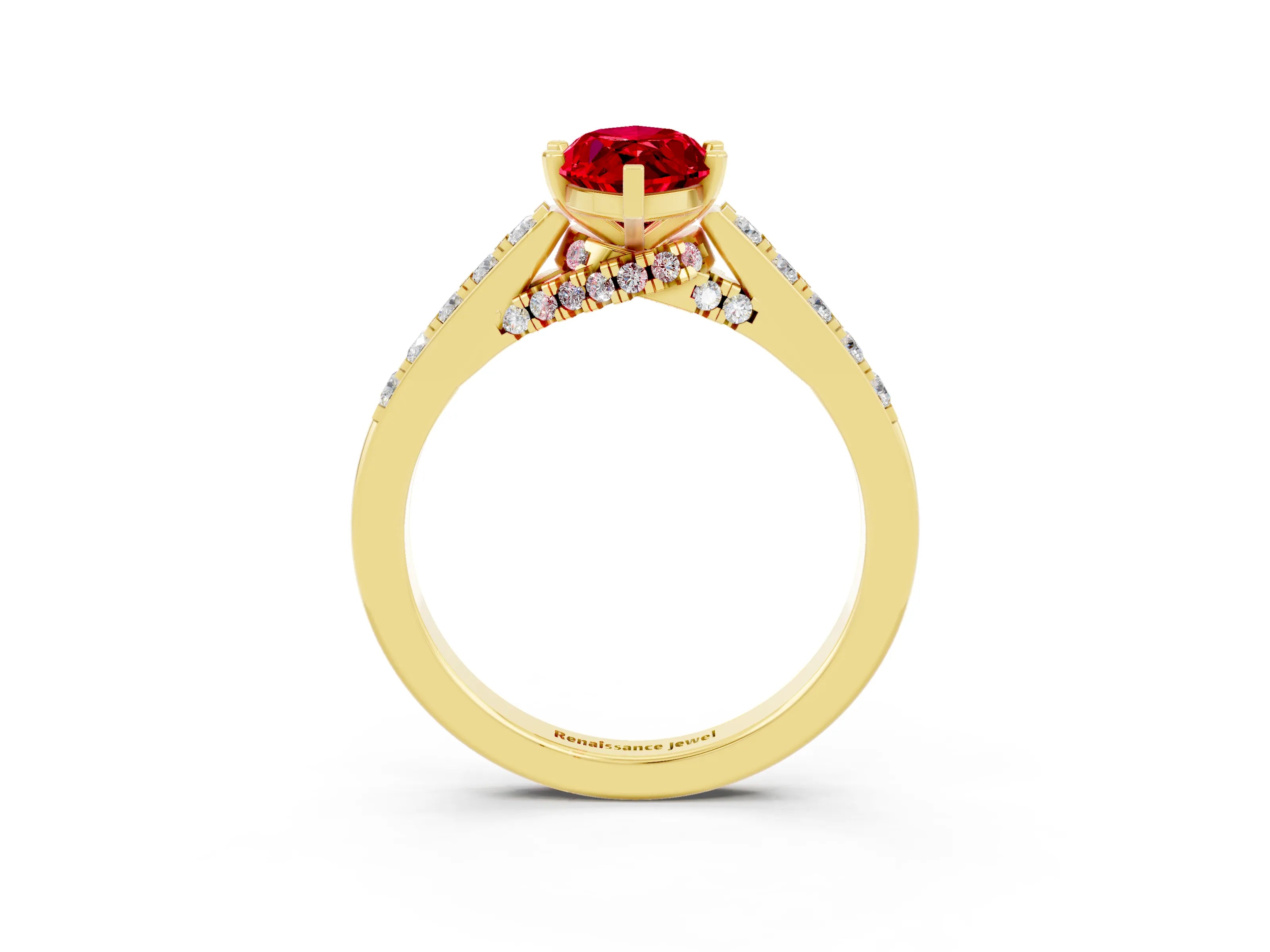 Yellow gold Marquise Cut Diamond Solitaire Ring with Pavé Band and Prong Setting_3