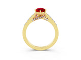 Yellow gold Marquise Cut Diamond Solitaire Ring with Pavé Band and Prong Setting_3
