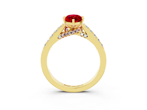 Yellow gold Marquise Cut Diamond Solitaire Ring with Pavé Band and Prong Setting_3