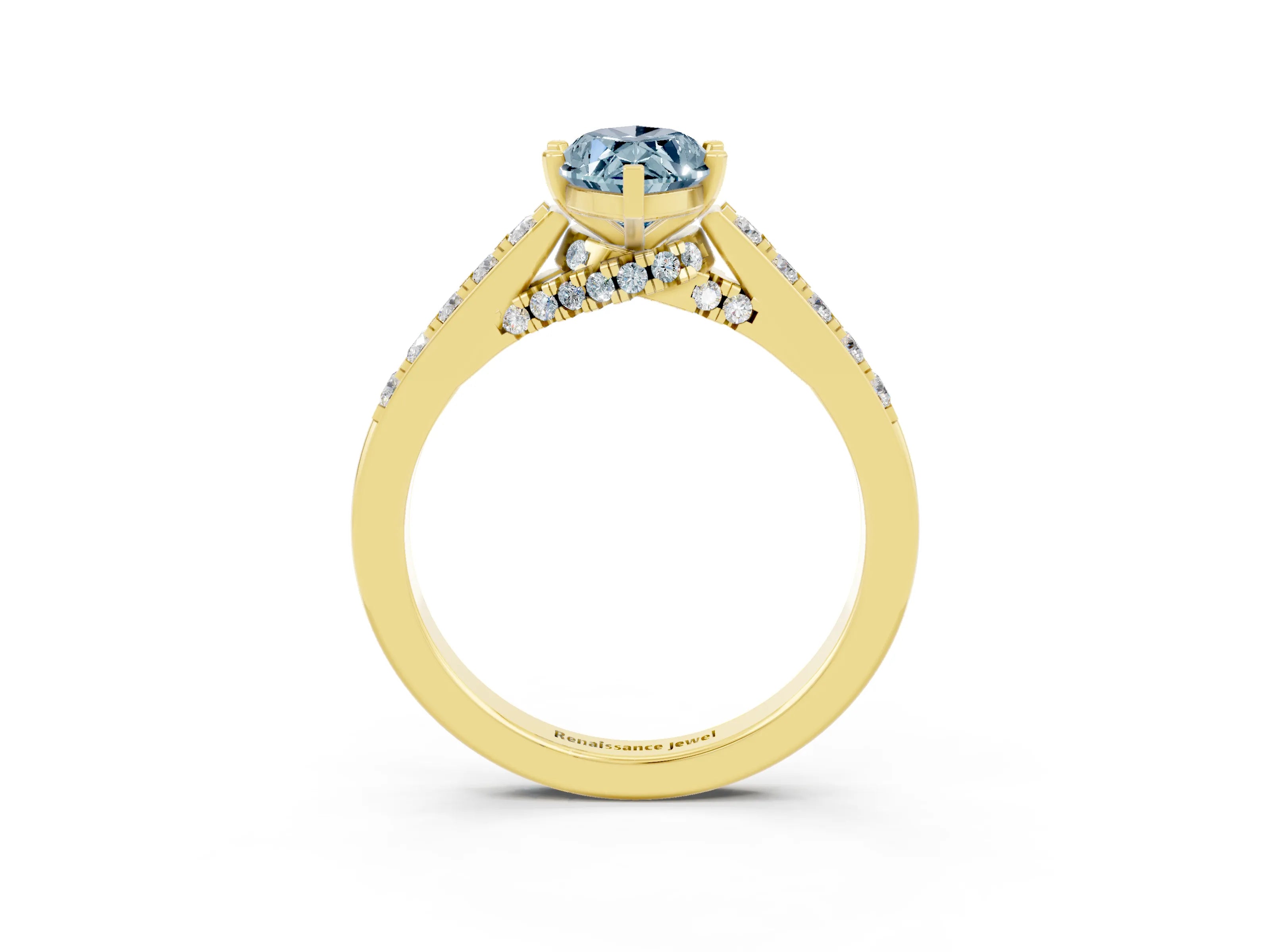 Yellow gold Marquise Cut Diamond Solitaire Ring with Pavé Band and Prong Setting_3