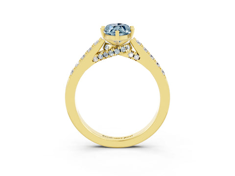 Yellow gold Marquise Cut Diamond Solitaire Ring with Pavé Band and Prong Setting_3