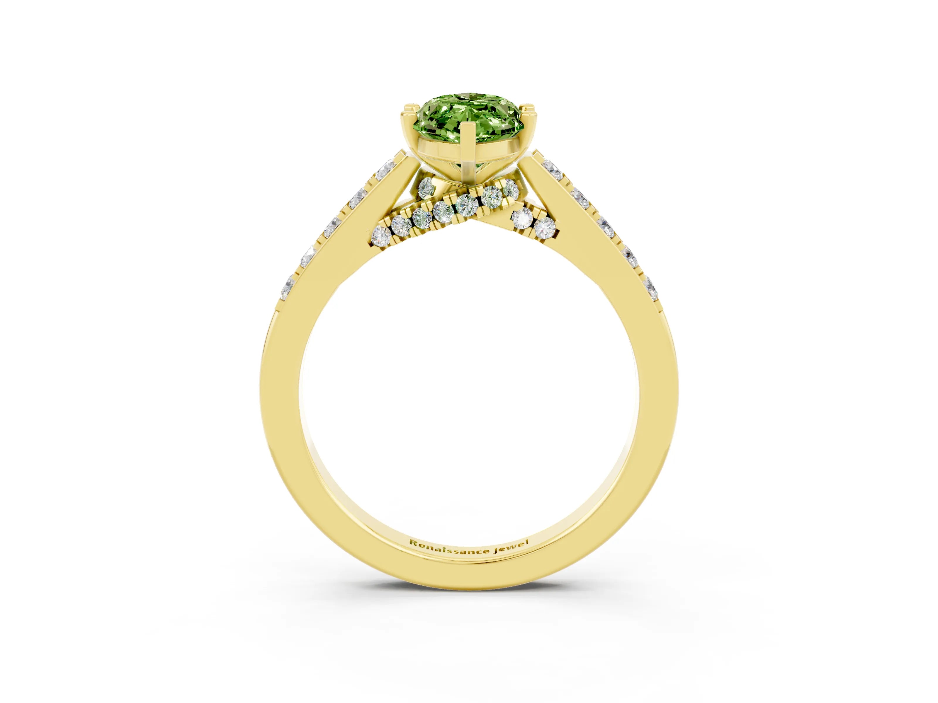 Yellow gold Marquise Cut Diamond Solitaire Ring with Pavé Band and Prong Setting_3