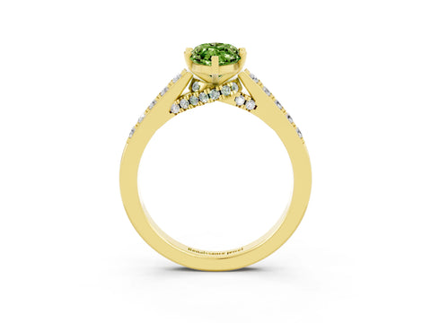 Yellow gold Marquise Cut Diamond Solitaire Ring with Pavé Band and Prong Setting_3