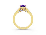 Yellow gold Marquise Cut Diamond Solitaire Ring with Pavé Band and Prong Setting_3