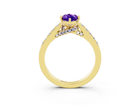 Yellow gold Marquise Cut Diamond Solitaire Ring with Pavé Band and Prong Setting_3