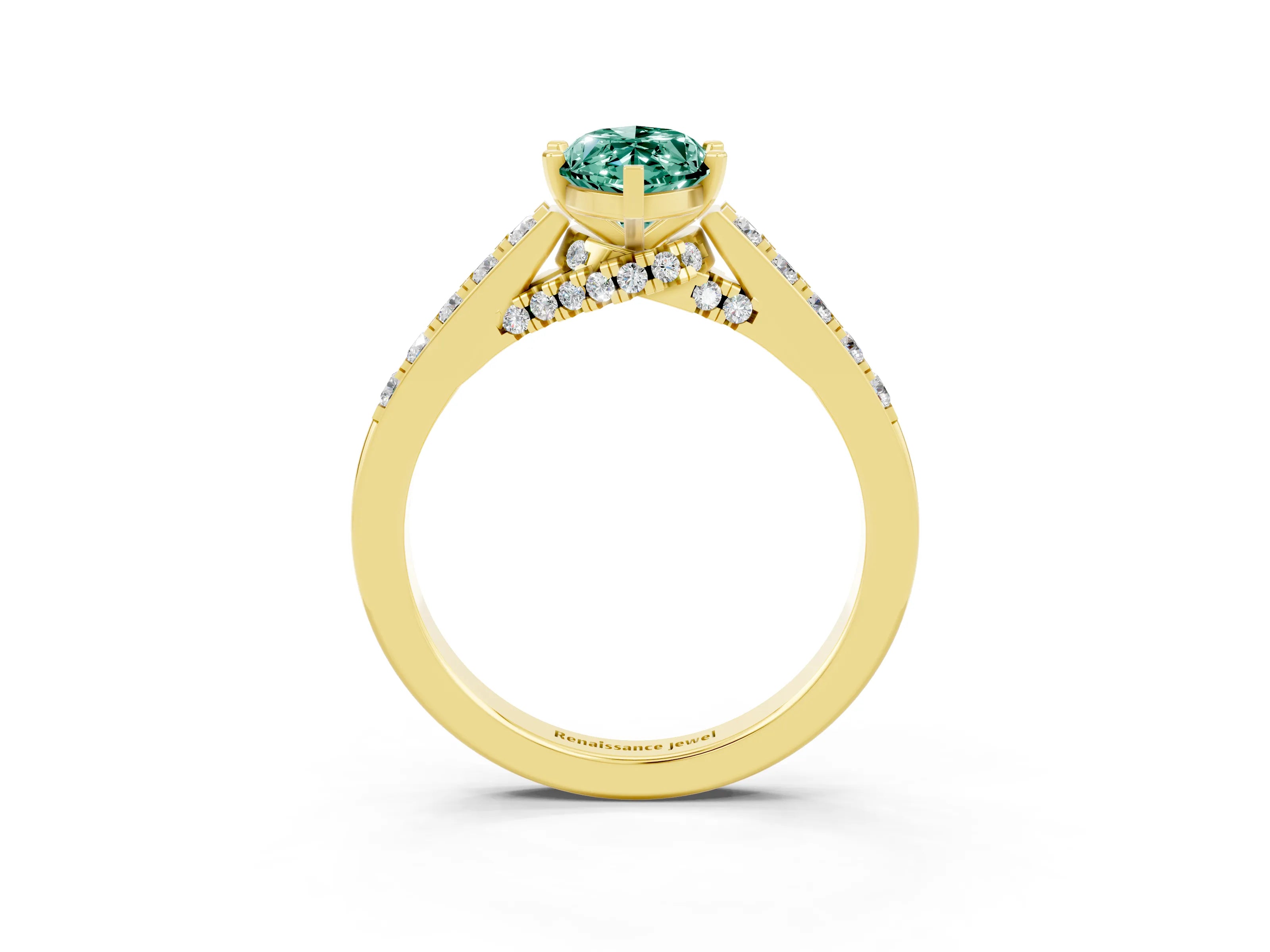 Yellow gold Marquise Cut Diamond Solitaire Ring with Pavé Band and Prong Setting_3