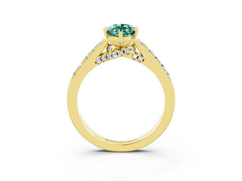 Yellow gold Marquise Cut Diamond Solitaire Ring with Pavé Band and Prong Setting_3