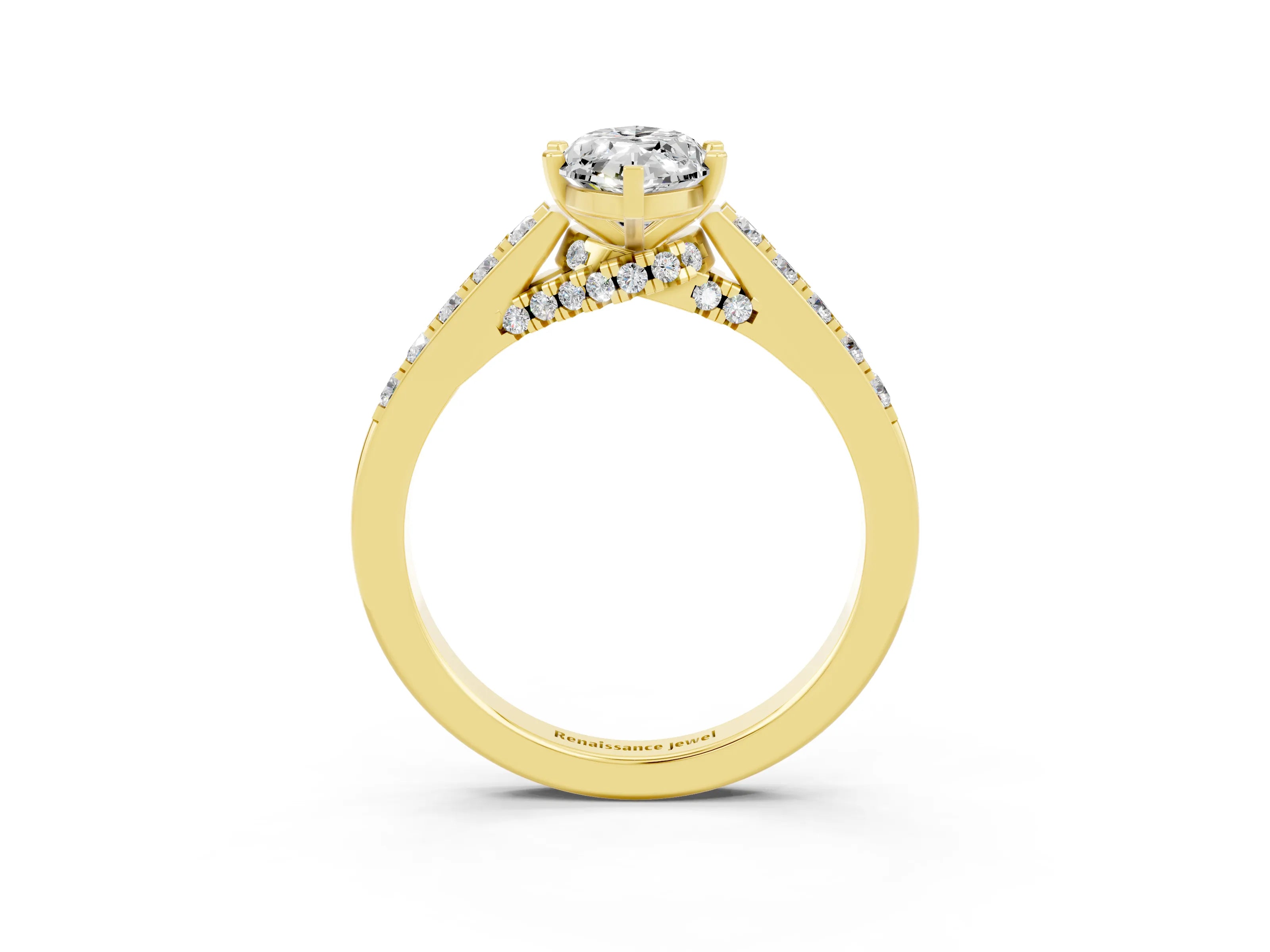 Yellow gold Marquise Cut Diamond Solitaire Ring with Pavé Band and Prong Setting_3