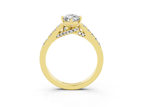 Yellow gold Marquise Cut Diamond Solitaire Ring with Pavé Band and Prong Setting_3