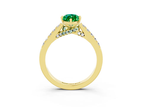 Yellow gold Marquise Cut Diamond Solitaire Ring with Pavé Band and Prong Setting_3