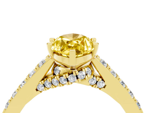 Yellow gold Marquise Cut Diamond Solitaire Ring with Pavé Band and Prong Setting_4