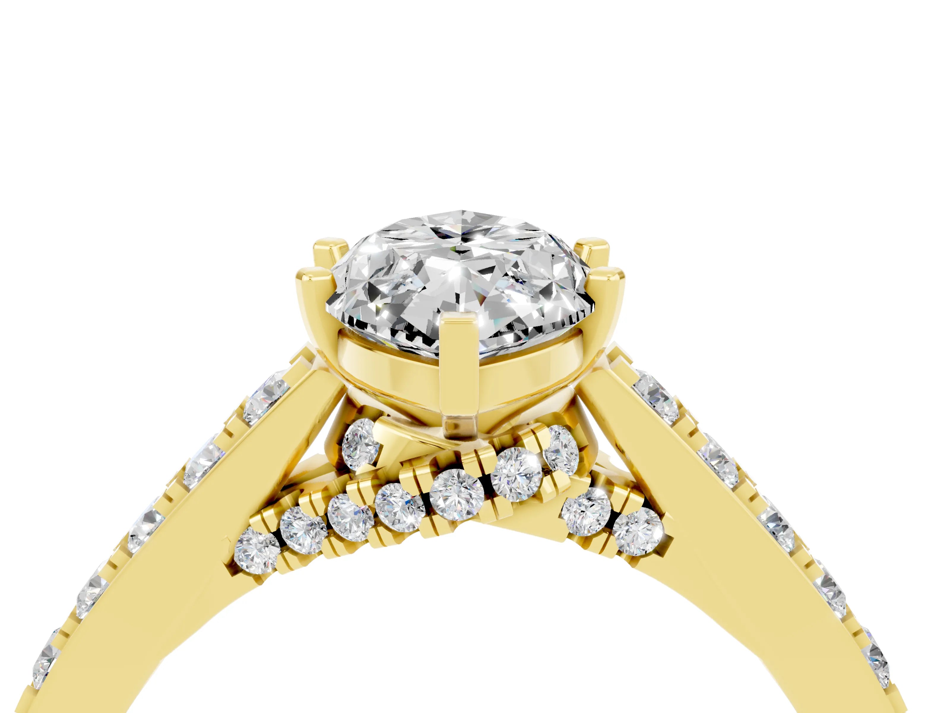 Yellow gold Marquise Cut Diamond Solitaire Ring with Pavé Band and Prong Setting_4