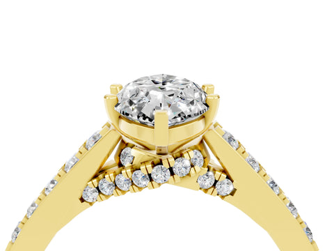 Yellow gold Marquise Cut Diamond Solitaire Ring with Pavé Band and Prong Setting_4