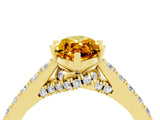 Yellow gold Marquise Cut Diamond Solitaire Ring with Pavé Band and Prong Setting_4