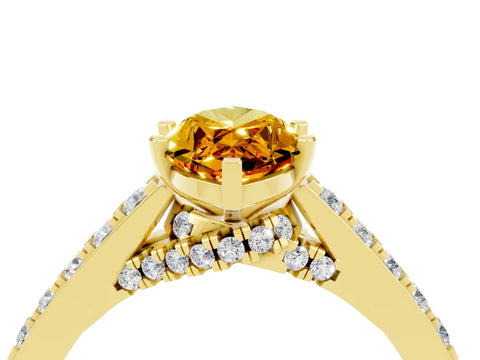 Yellow gold Marquise Cut Diamond Solitaire Ring with Pavé Band and Prong Setting_4