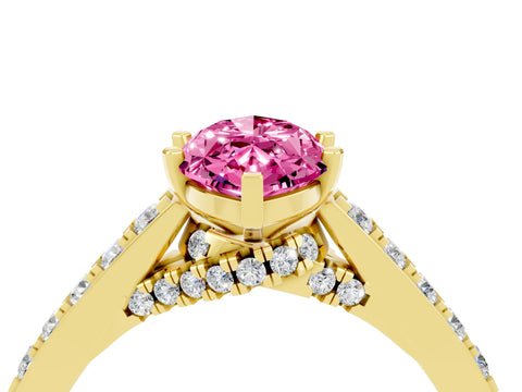 Yellow gold Marquise Cut Diamond Solitaire Ring with Pavé Band and Prong Setting_4