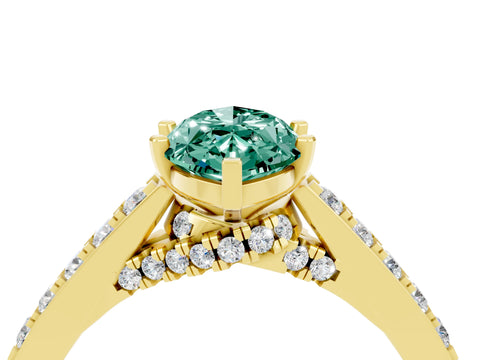 Yellow gold Marquise Cut Diamond Solitaire Ring with Pavé Band and Prong Setting_4