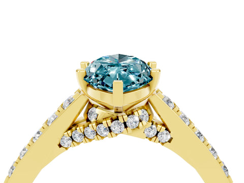 Yellow gold Marquise Cut Diamond Solitaire Ring with Pavé Band and Prong Setting_4
