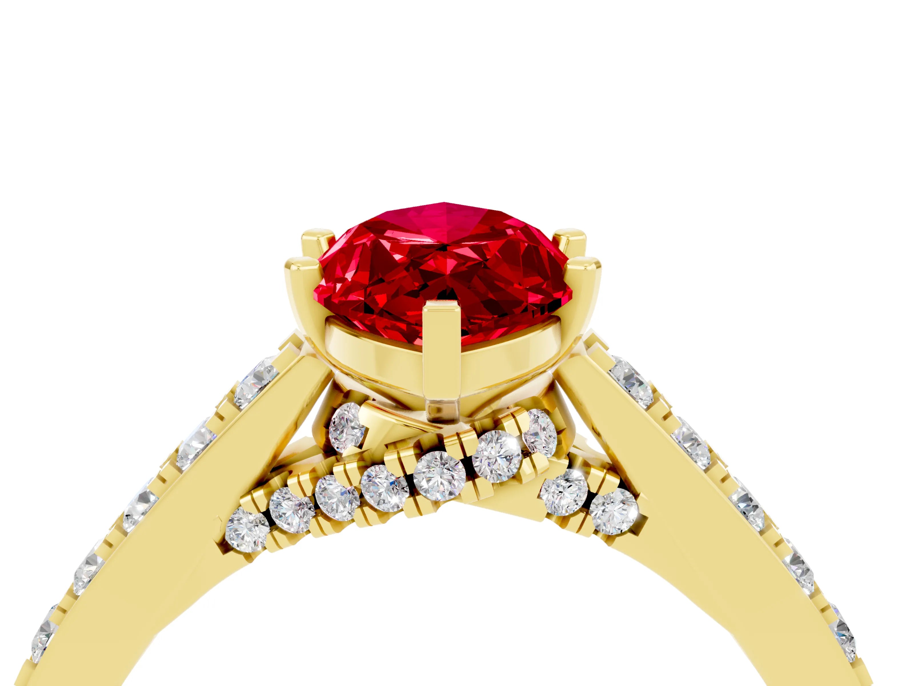 Yellow gold Marquise Cut Diamond Solitaire Ring with Pavé Band and Prong Setting_4