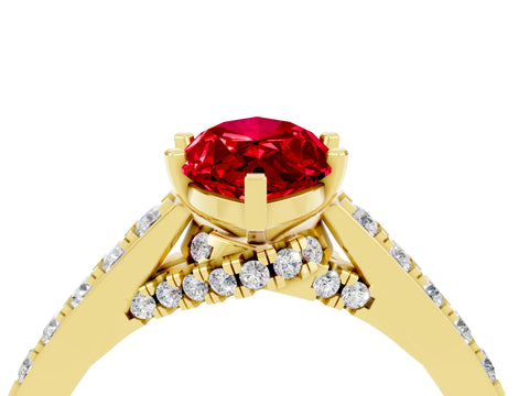 Yellow gold Marquise Cut Diamond Solitaire Ring with Pavé Band and Prong Setting_4