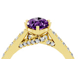 Yellow gold Marquise Cut Diamond Solitaire Ring with Pavé Band and Prong Setting_4