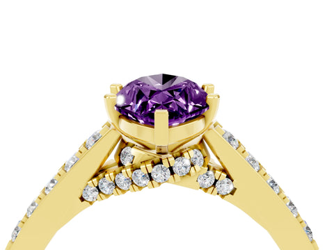 Yellow gold Marquise Cut Diamond Solitaire Ring with Pavé Band and Prong Setting_4