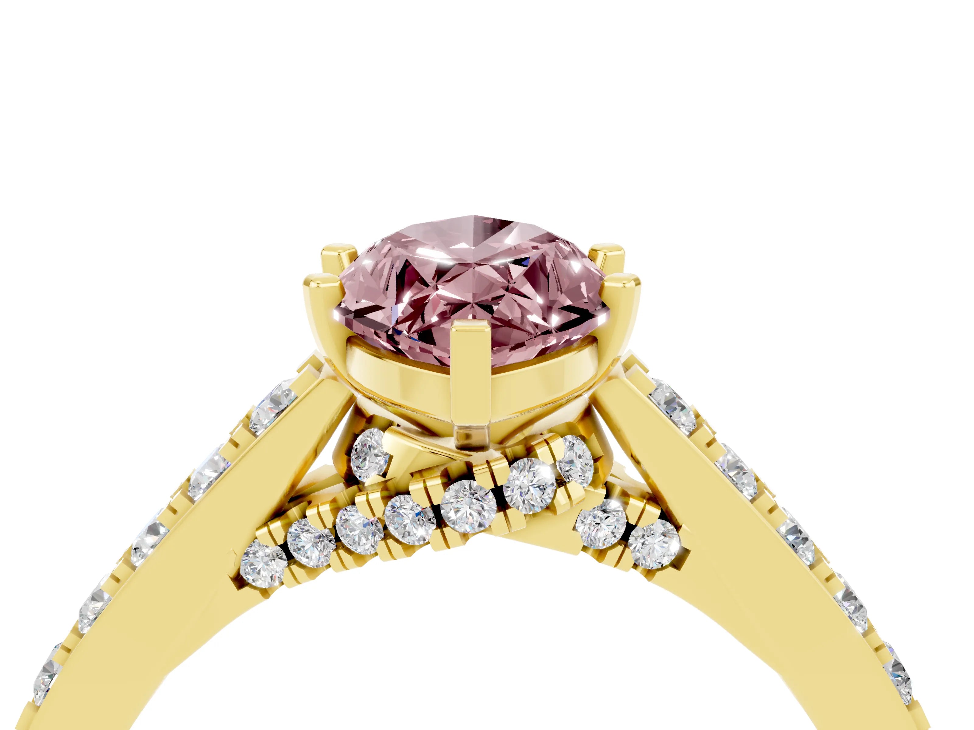 Yellow gold Marquise Cut Diamond Solitaire Ring with Pavé Band and Prong Setting_4