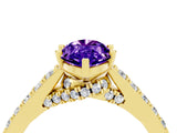 Yellow gold Marquise Cut Diamond Solitaire Ring with Pavé Band and Prong Setting_4