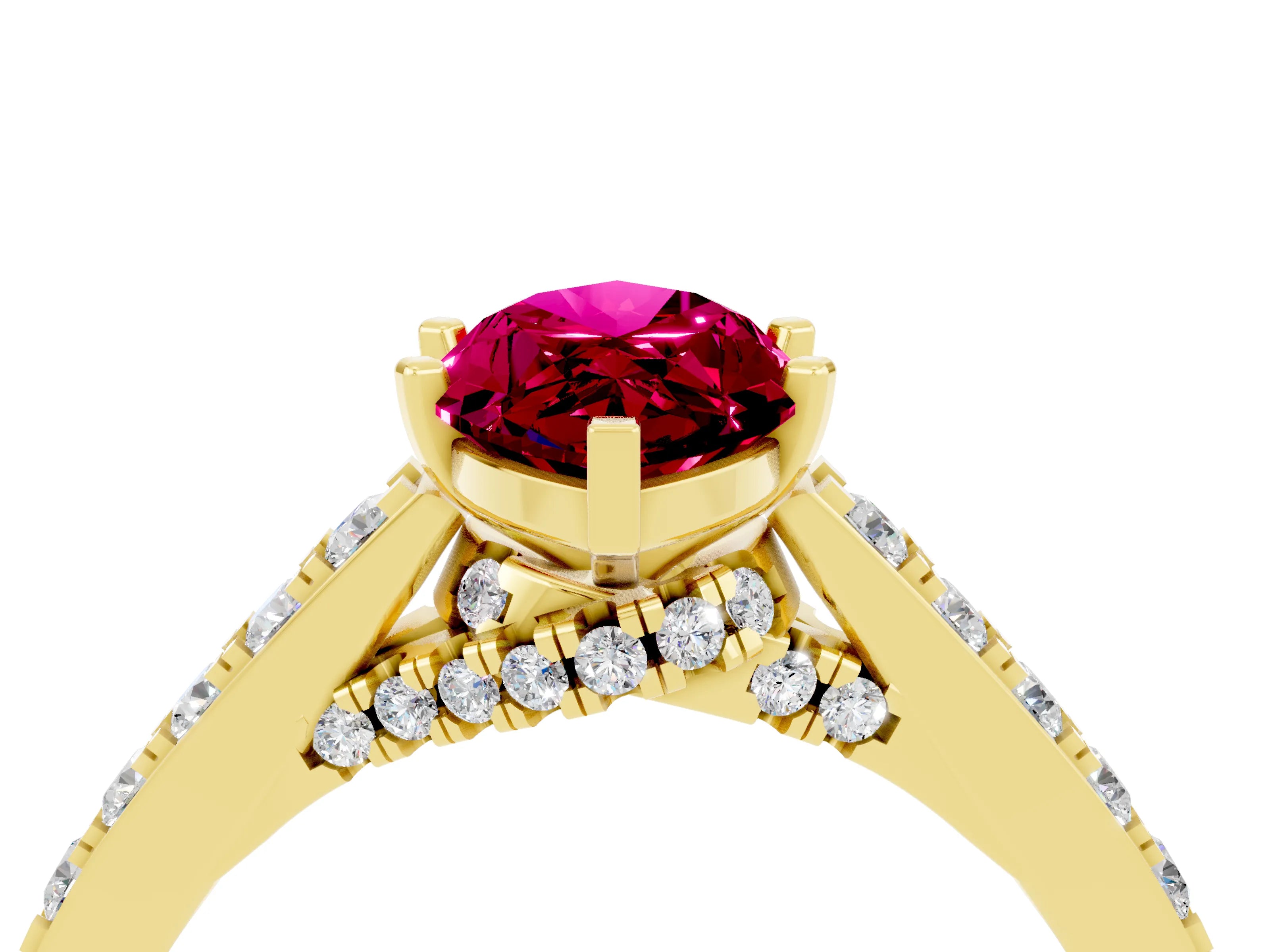 Yellow gold Marquise Cut Diamond Solitaire Ring with Pavé Band and Prong Setting_4