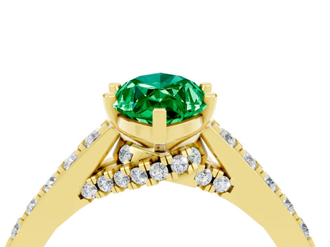 Yellow gold Marquise Cut Diamond Solitaire Ring with Pavé Band and Prong Setting_4