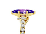 Yellow gold Marquise Cut Diamond Solitaire Ring with Pavé Band and Prong Setting_5