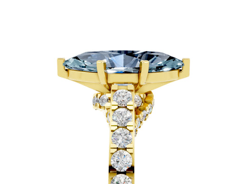 Yellow gold Marquise Cut Diamond Solitaire Ring with Pavé Band and Prong Setting_5