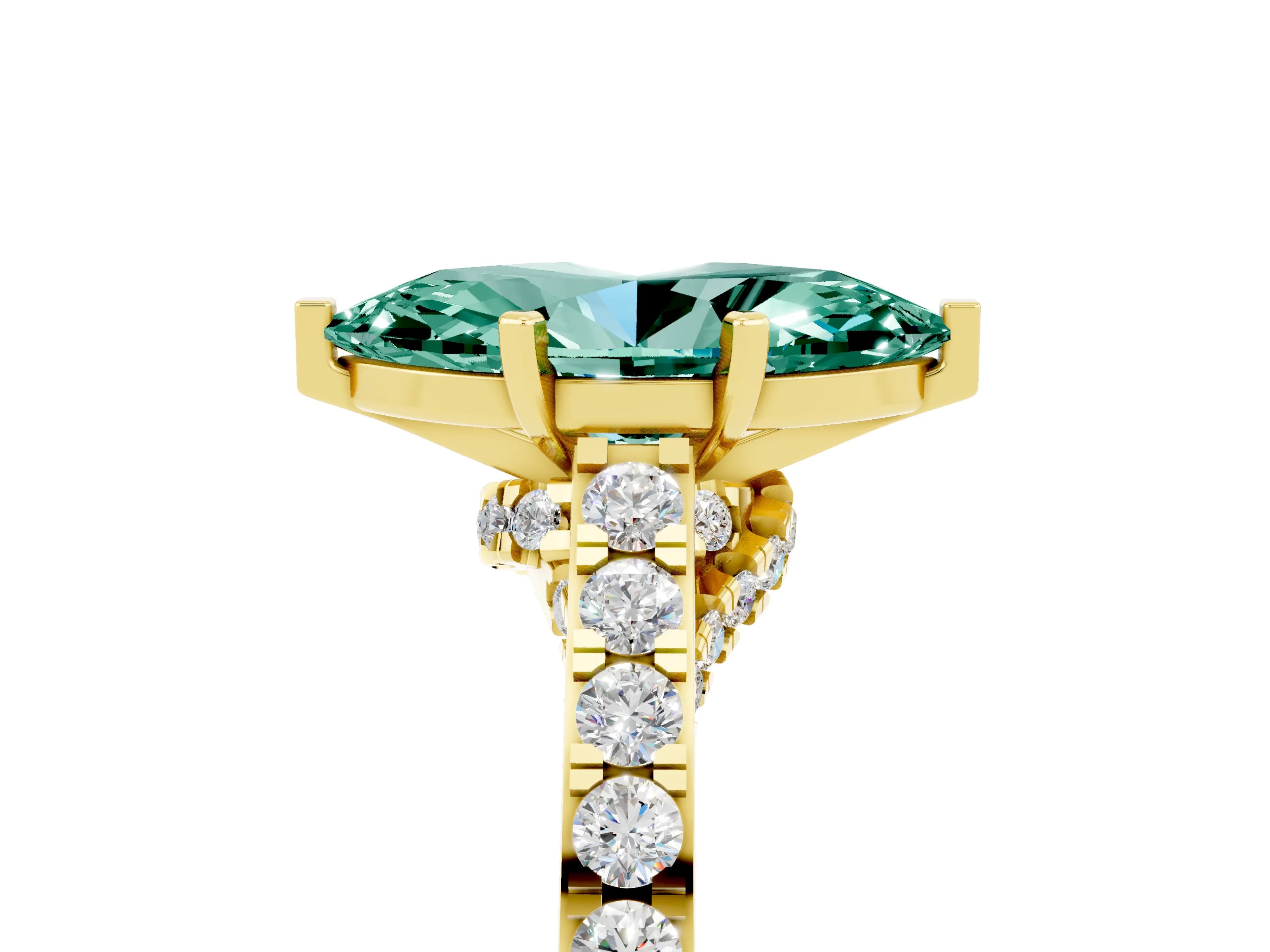 Yellow gold Marquise Cut Diamond Solitaire Ring with Pavé Band and Prong Setting_5