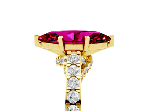 Yellow gold Marquise Cut Diamond Solitaire Ring with Pavé Band and Prong Setting_5