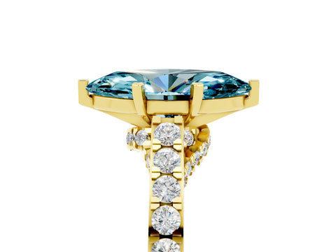 Yellow gold Marquise Cut Diamond Solitaire Ring with Pavé Band and Prong Setting_5