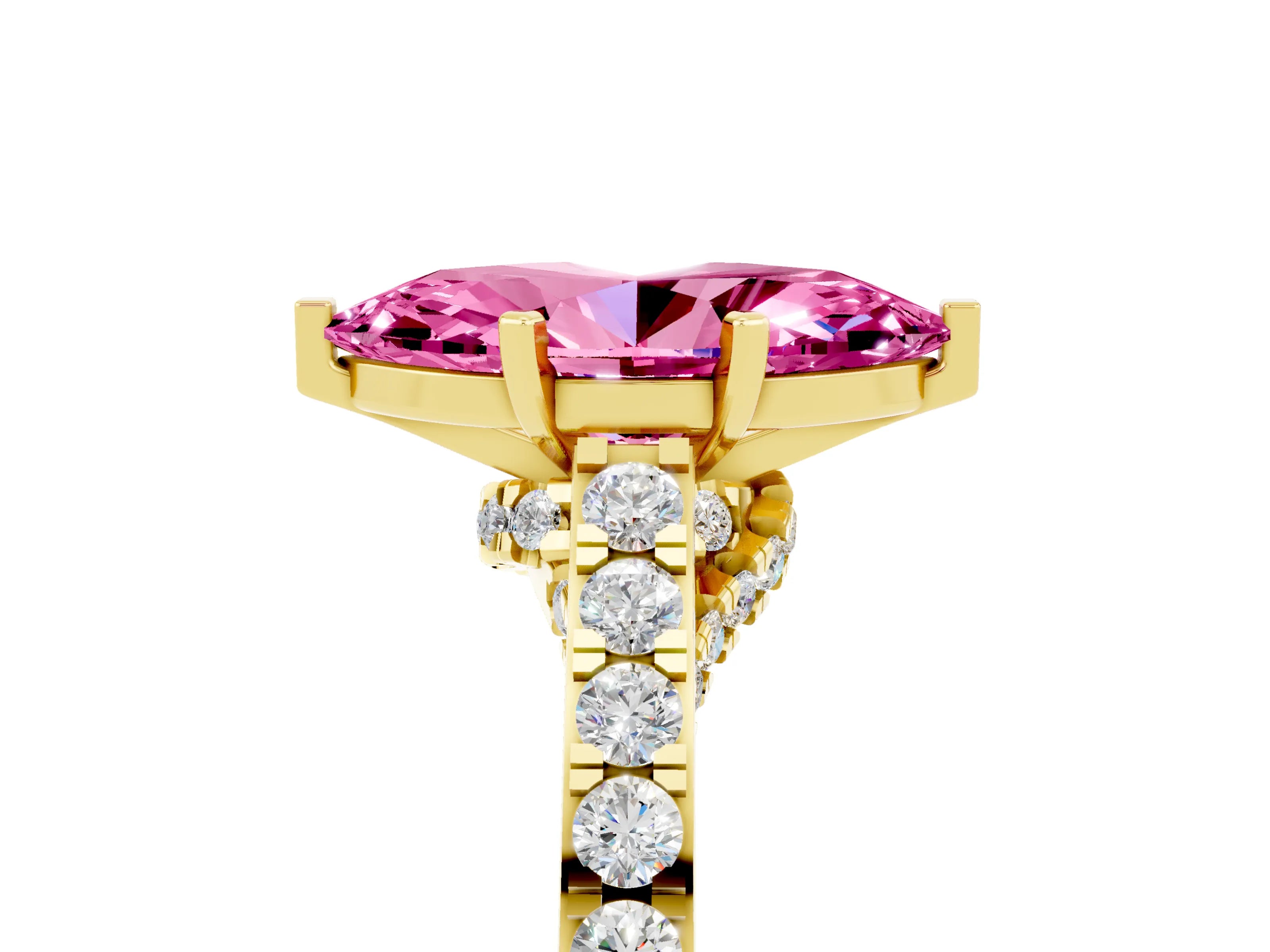 Yellow gold Marquise Cut Diamond Solitaire Ring with Pavé Band and Prong Setting_5