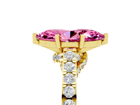 Yellow gold Marquise Cut Diamond Solitaire Ring with Pavé Band and Prong Setting_5