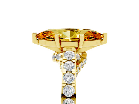 Yellow gold Marquise Cut Diamond Solitaire Ring with Pavé Band and Prong Setting_5