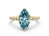 Yellow gold Marquise Cut Diamond Solitaire Ring with Pavé Band and Prong Setting