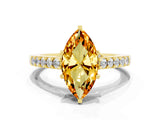 Yellow gold Marquise Cut Diamond Solitaire Ring with Pavé Band and Prong Setting