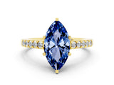 Yellow gold Marquise Cut Diamond Solitaire Ring with Pavé Band and Prong Setting