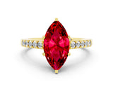 Yellow gold Marquise Cut Diamond Solitaire Ring with Pavé Band and Prong Setting