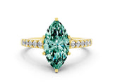 Yellow gold Marquise Cut Diamond Solitaire Ring with Pavé Band and Prong Setting