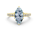Yellow gold Marquise Cut Diamond Solitaire Ring with Pavé Band and Prong Setting