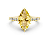 Yellow gold Marquise Cut Diamond Solitaire Ring with Pavé Band and Prong Setting