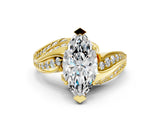 Yellow gold Marquise Cut Diamond Solitaire Ring with Prong Setting and Twisted Pavé Band_15