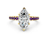 Yellow gold Marquise Cut Diamond Solitaire Ring with Round with Amethyst side stone Pavé Band and Four-Prong Setting_36