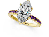 Yellow gold Marquise Cut Diamond Solitaire Ring with Round with Amethyst side stone Pavé Band and Four-Prong Setting_37