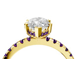 Yellow gold Marquise Cut Diamond Solitaire Ring with Round with Amethyst side stone Pavé Band and Four-Prong Setting_40