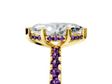 Yellow gold Marquise Cut Diamond Solitaire Ring with Round with Amethyst side stone Pavé Band and Four-Prong Setting_41